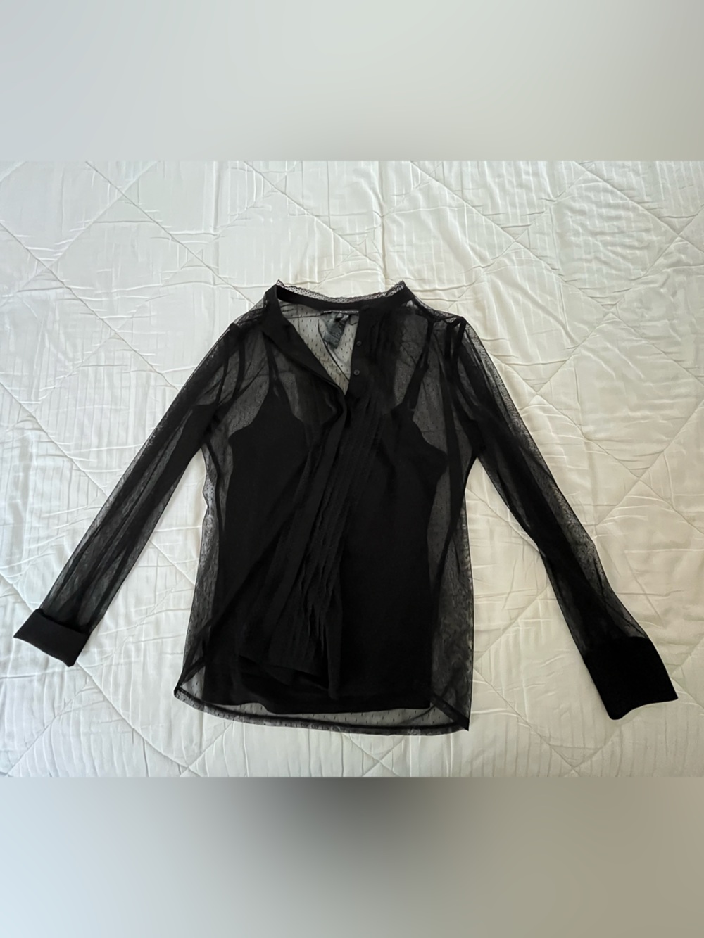 White House Black Market women’s sheer Swiss dot blouse